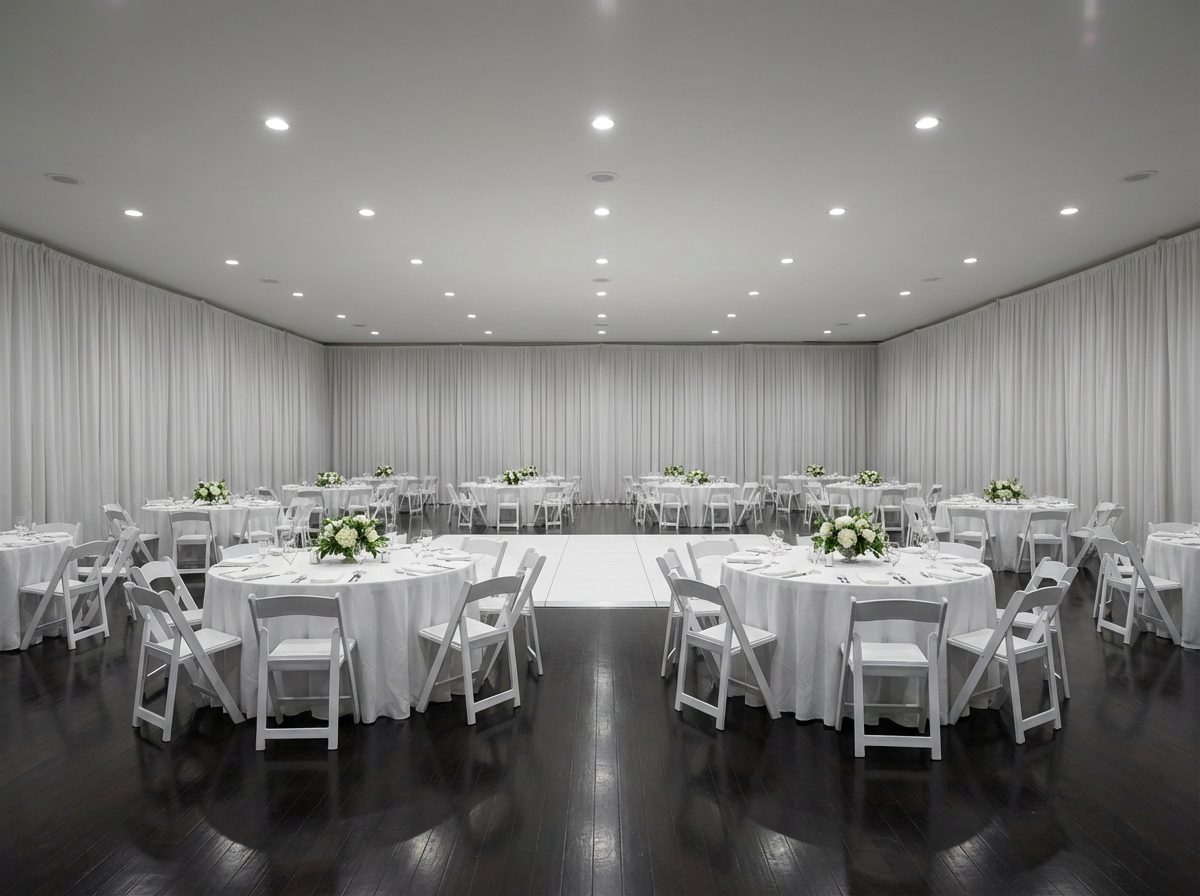 Ballroom before ambient lighting — flat and plain