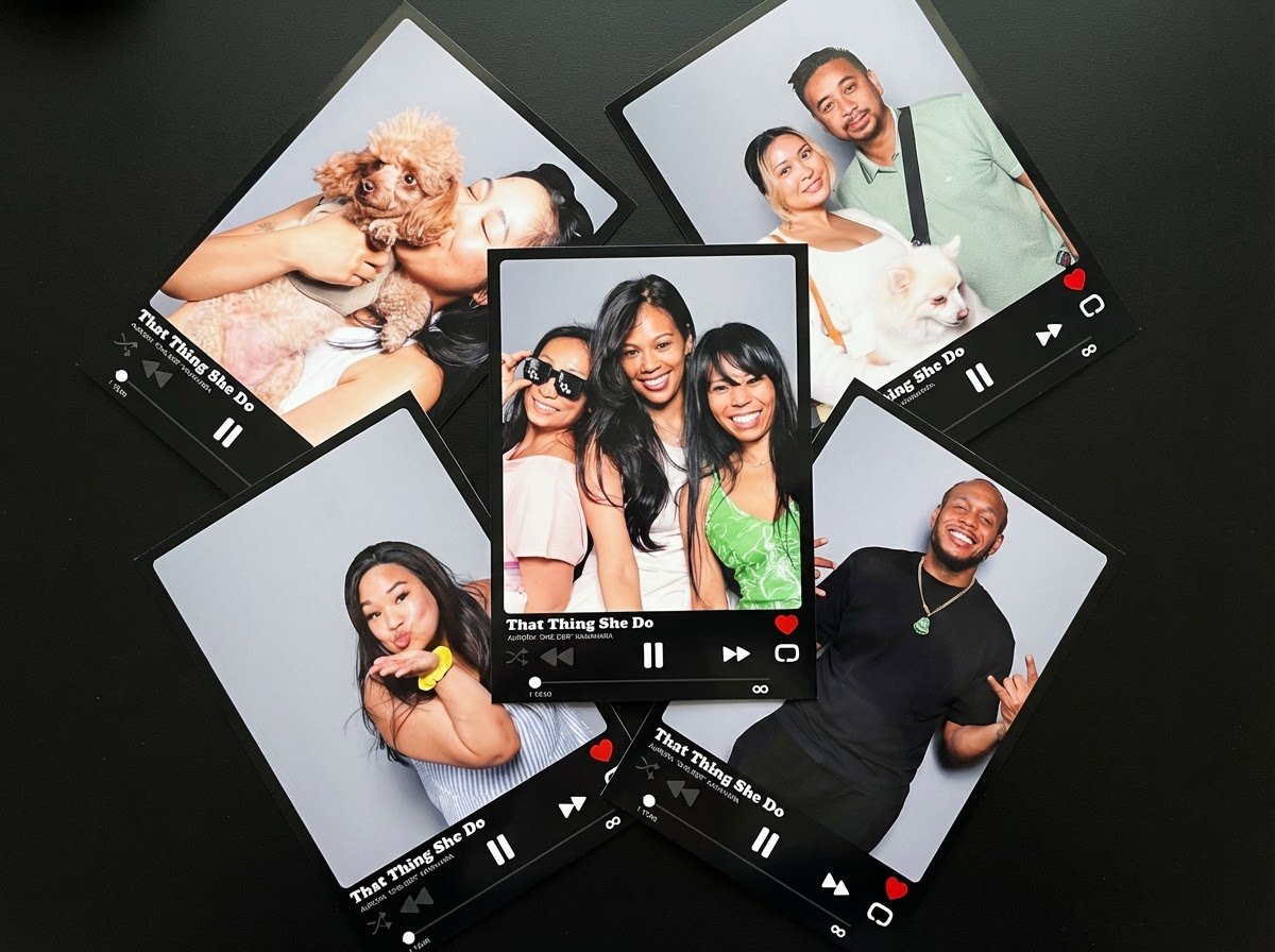 Custom photobooth print templates displayed as a photo playlist