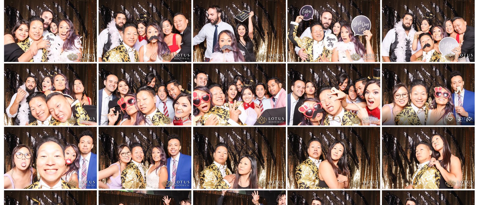 Grid of instant photobooth prints available in the online gallery