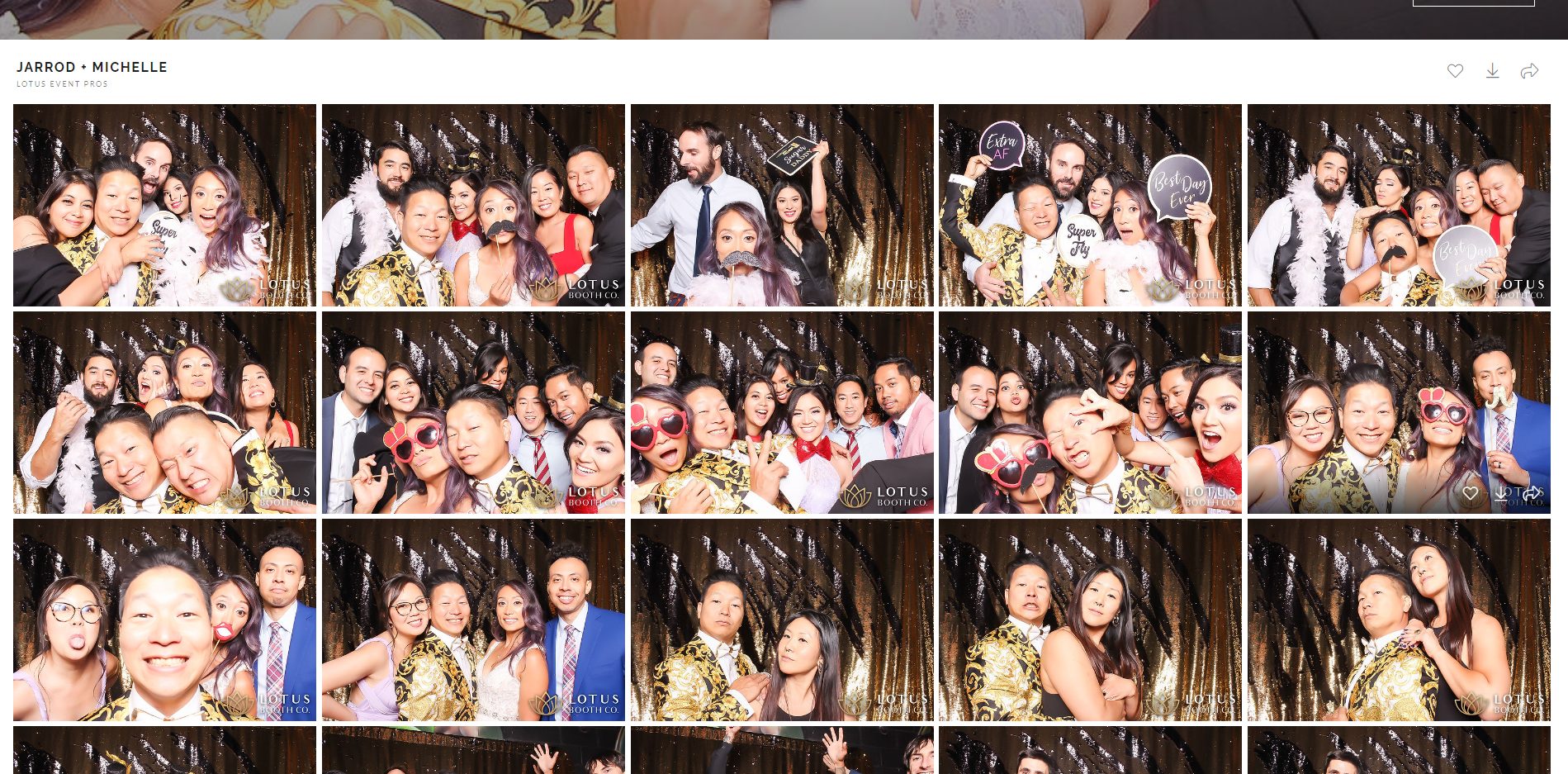 Wedding couple with props at Lotus Event Pros photobooth